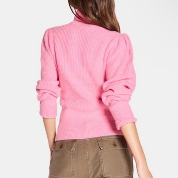 Frame Denim Cashmere & Wool Puff Sleeve Luxury Sweater In Spanish Pink.NWT! Sz L - Picture 2 of 12